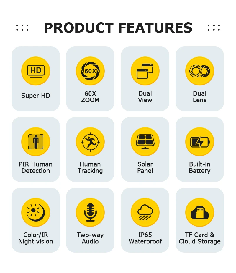 6K 4G SIM Solar Camera 60X ZOOM WiFi Security Cameras Outdoor Surveillance Cam P