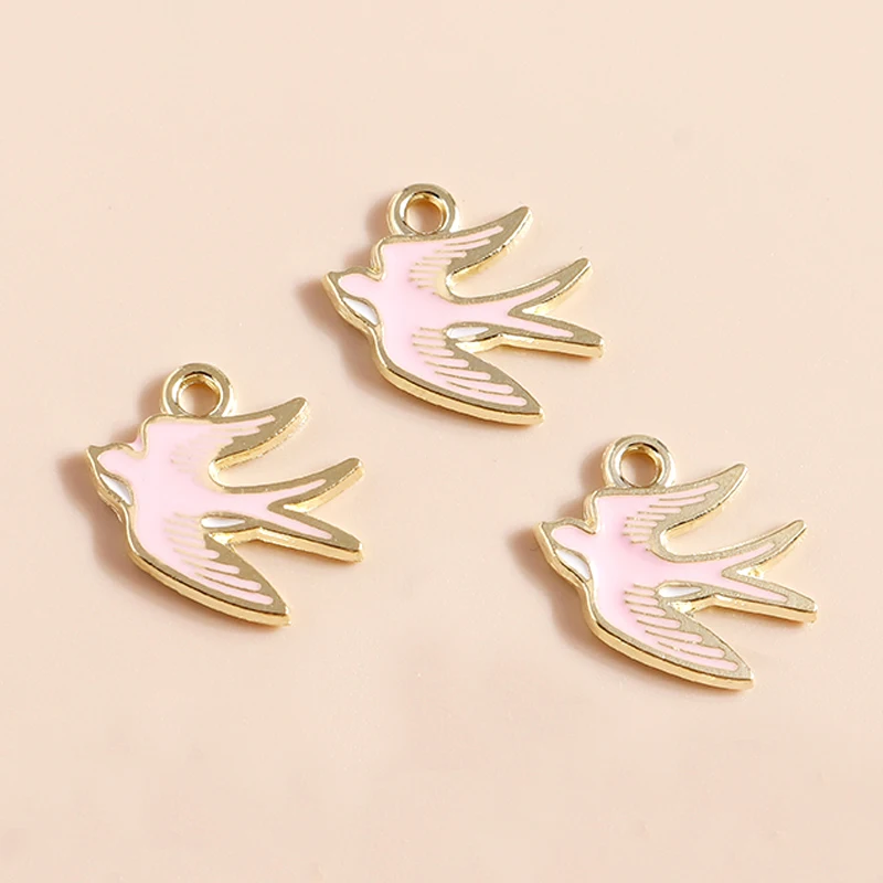 10 Stück gemischte rosa süße Emaille Tier Charms Vogel Elefant Katze Biene Hund Fisch Anhänger von Halsketten Ohrringe DIY Schmuck Zubehör – Detail 6