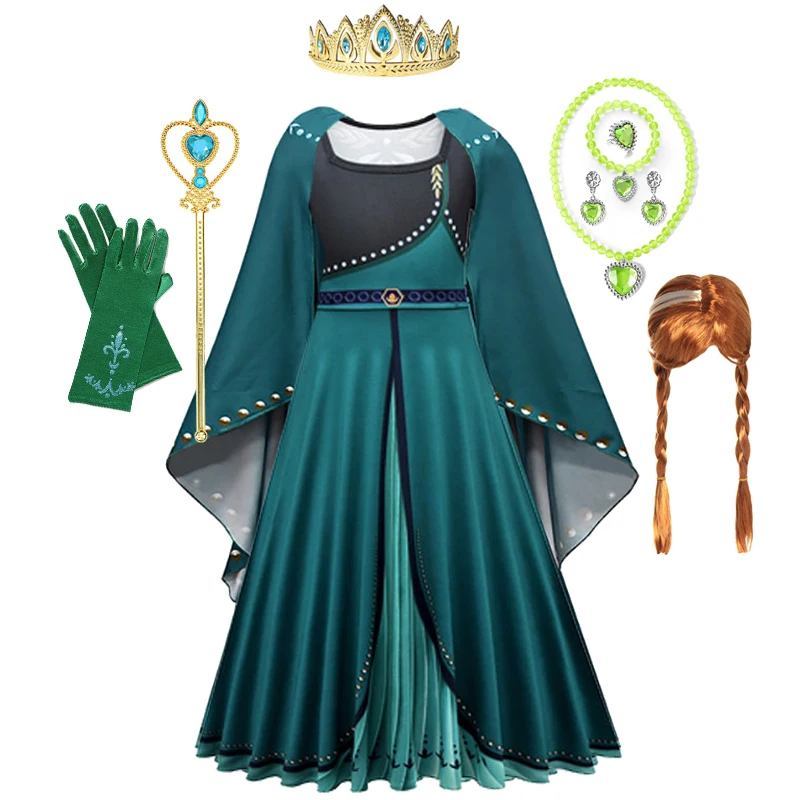 Frozen 2 Anna Coronation Dress Girl Princess Cosplay Costume Children Birthday Party Anna Queen Role Playing Outfits With Cloak