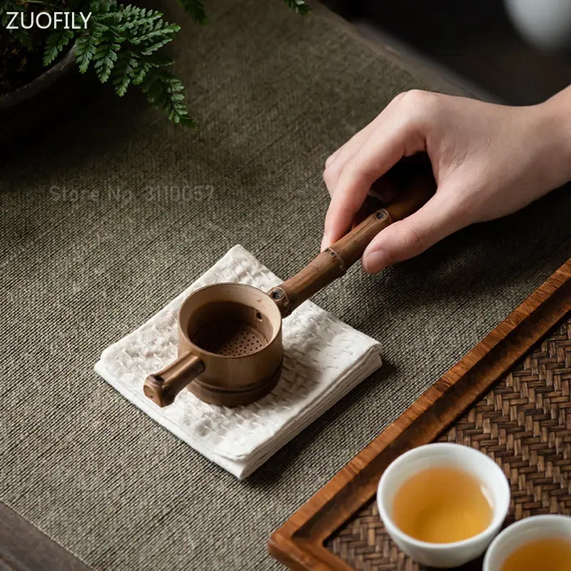 Bamboo Rattan Tea Infusers Tea Ceremony Utensils Long Handle Strainers Funnel Accessories Table Decor Teaware Kitchen Tool