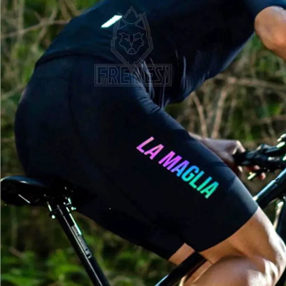 

Black Bretelle Racing Masculino Bibs Shorts Knees Warm Cooler With Density Pad High Quality Fabric La Maglia Cycling Race Pants