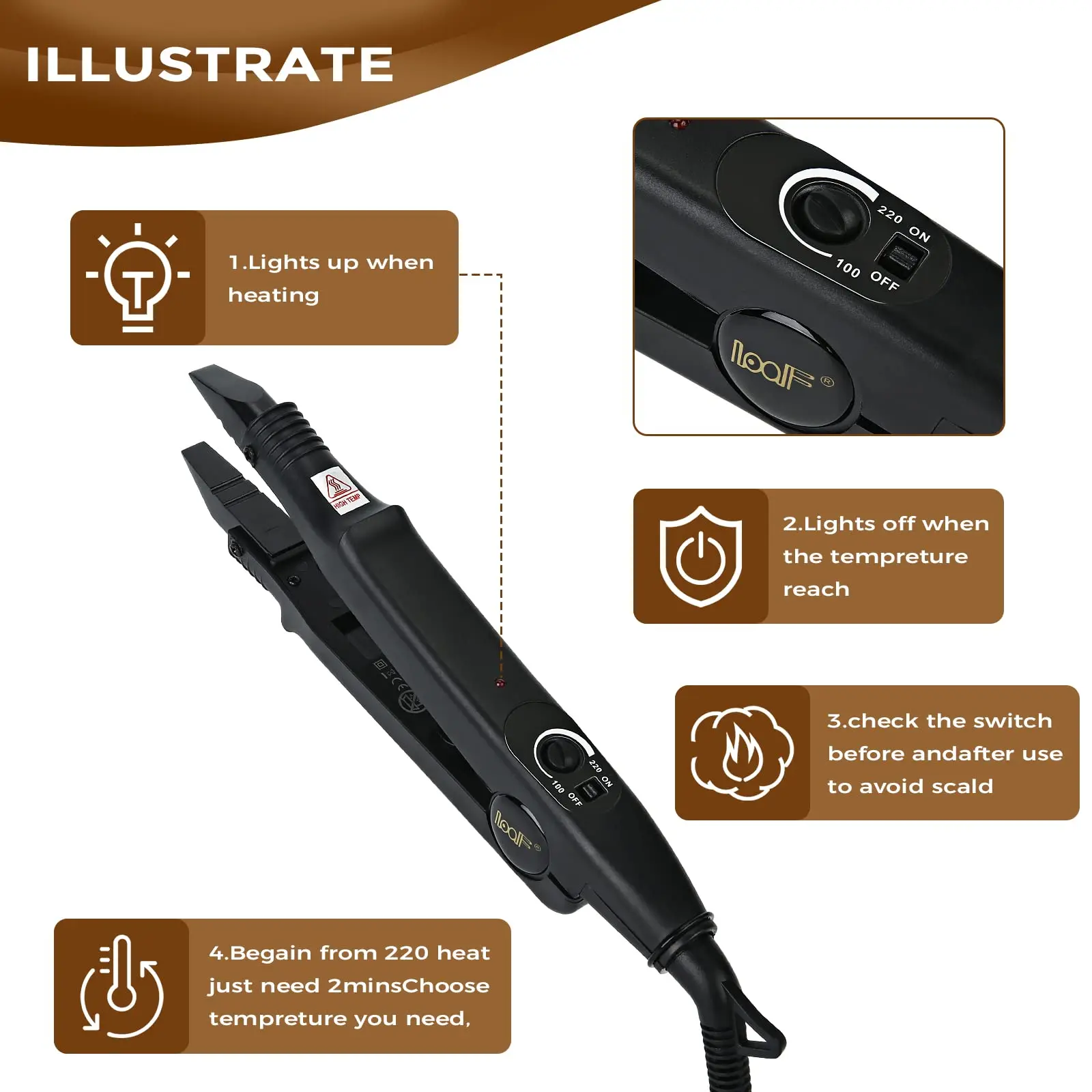 Malaika 611B Keratin K-Tips Bonding Machine Mega Hair Extension Recapsulation Iron Tool Degree Adjustable K-Tip Iron for Salon