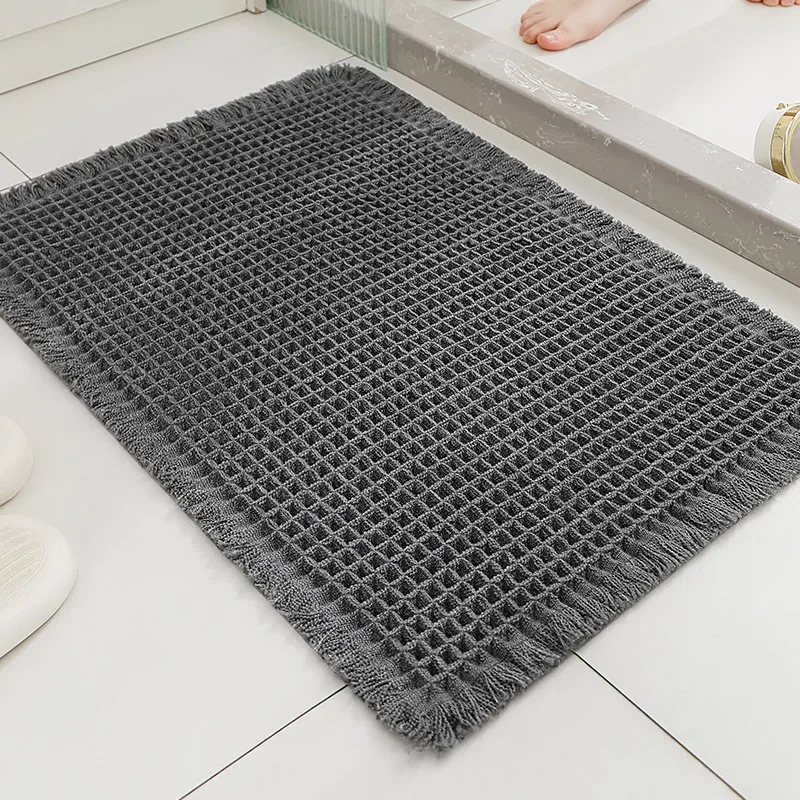 Ultra-Absorbent Waffle Bath Mat with Tassel Detailing