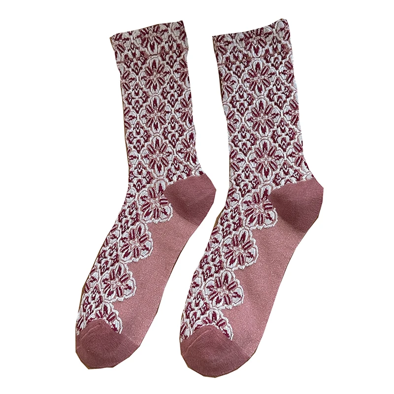 5 Pair Fashion New Floor Socks For Women Cotton Kawaii Flower Print Autumn Winter Long Comfortable Cute Socks Set Designer Socke