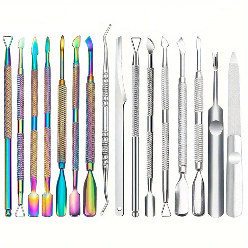 Cuticle Pusher Multicolor Double-ended Stainless Steel Dead Skin Push Remover For Pedicure Manicure Nail Art Cleaner