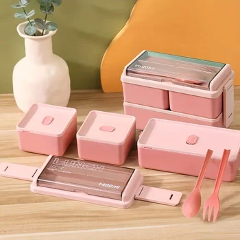Boîte à déjeuner en plastique épais, compartiment divisé, boîte à repas Double couche, boîte à Bento pour employé de bureau, four à micro-ondes disponible, 1 pièce 1