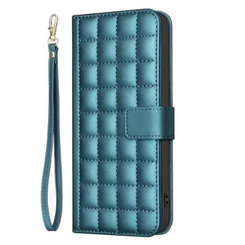 Elegant 3D Checkered Pattern Leather Wallet Case with Magnetic Flip Cover