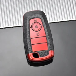Premium TPU Leather Car Key Fob Holder Case Cover (3button red)