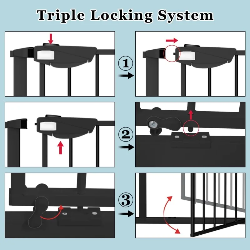 Triple Lock Door Walk Through Swinging Self Closing Security Ferrous Metal Dog Pet Small Dog Cat Suitable for Stairs Doorway 3