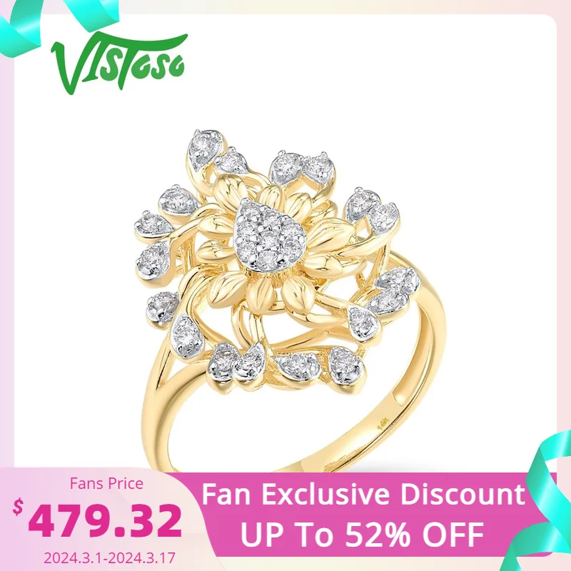 

VISTOSO Authentic 14K 585 Yellow Gold Rings For Women Sparkling Diamonds Floral Luminous Wedding Engagement Gifts Fine Jewelry
