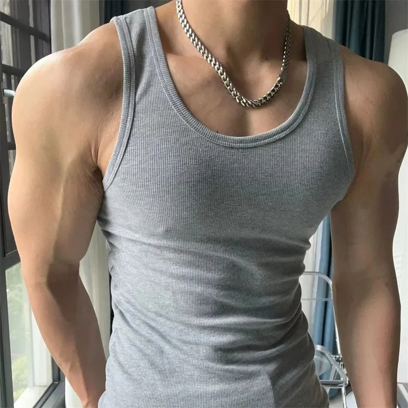 Men's Solid Tank Top Active Quick Dry Breathable Crew Neck Sleeveless Shirt Men's Clothing Summer Outdoor