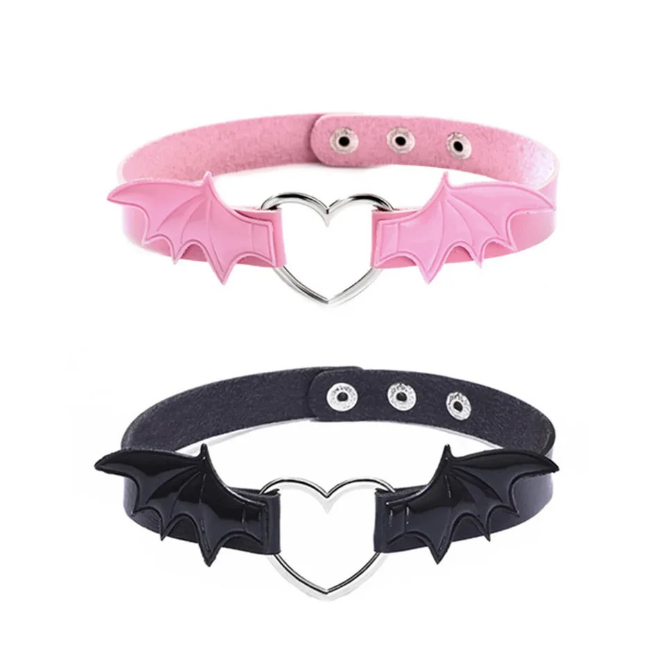 Collana da vampiro gotico Carufin con ali a cuore in pelle nera Collane con girocollo Accessori per feste Gioielli per donne e ragazze