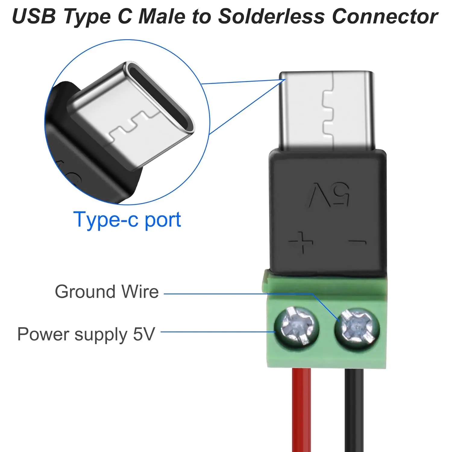 1-10개 무납땜 플러그 2핀 타입-C 어댑터 빠른 연결 헤드 남성 여성 마이크로 USB C 5V - 2핀 무납땜 터미널 어댑터