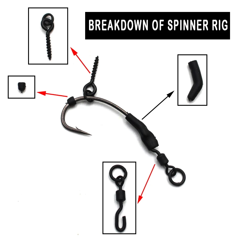 24 Stück Karpfen Angeln Spinner Rig Kit Spinner Rig Schnell wechsel Dreh haar Ronnie Rig Haken Kicker Perle Angel gerät Ausrüstung – Detail 3