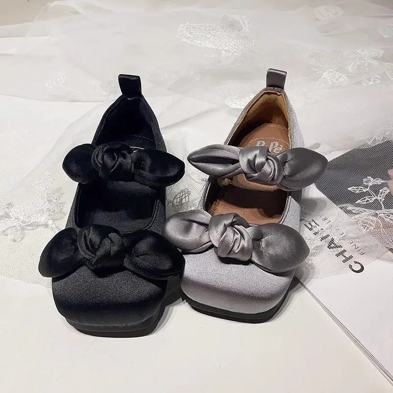 Girls Shoes Spring French Retro Princess Shoe Bow Girl dresses Mary Jane Dance Shoes Fashion kid Shoe
