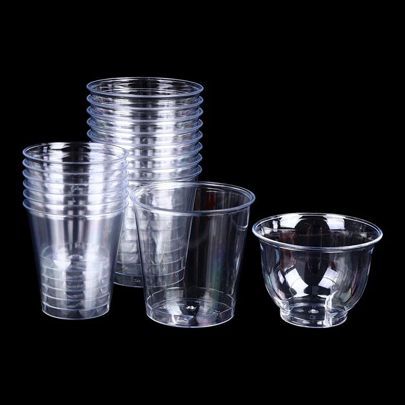 30-50pc Clear Plastic Disposable Cups Party Shot Cup Tumblers Wine Tea Coffee Cup Jelly Ice Cream Cups Birthday Ice Cream Cup