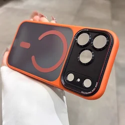 Enhanced Magnetic Matte Shockproof Phone Case with Armor Camera Protection - iPhone 15 (Orange)