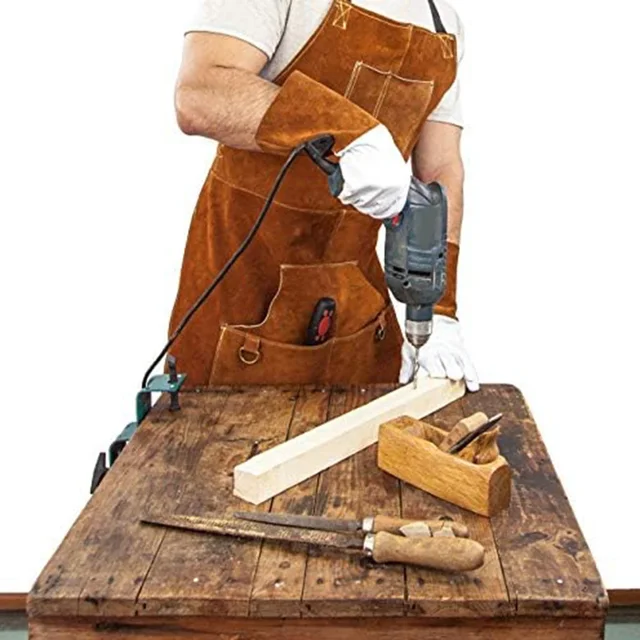 Cowhide Leather Industrial Use Heat And Flame Resistant Apron Leather Work Apron 1.4mm Thick Cowhide Chest To Knees Coverage 2