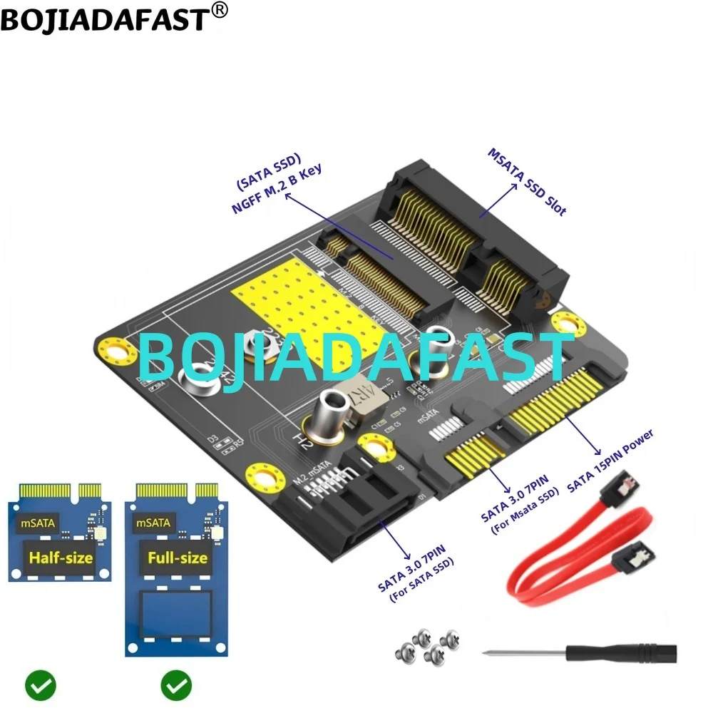 

SATA 3.0 22PIN to NGFF M.2 B Key & MSATA Slot SSD Converter Adapter Card Support M2 Sata Protocol & MSATA SSD