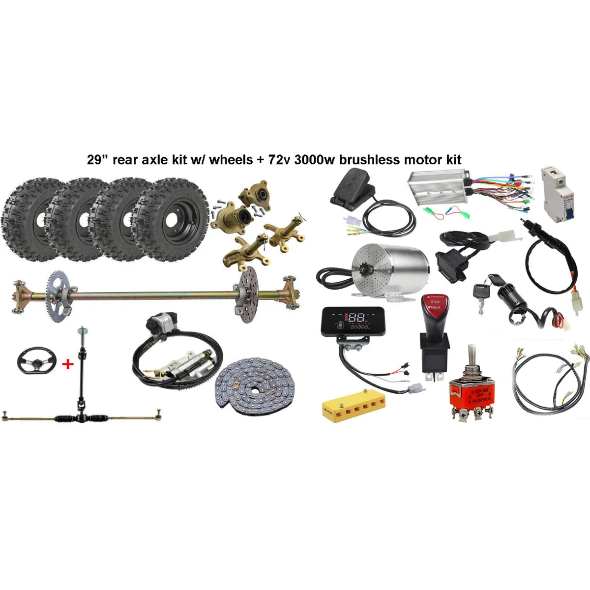Kit Asse Posteriore Da 29 "Ruote Complete Kit Motore Elettrico 48V 1800W Atv Buggy Go Kart
