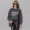 Winter new North American niche AB love letter printed wash water stir fried color distressed black gray women's hoodie 1