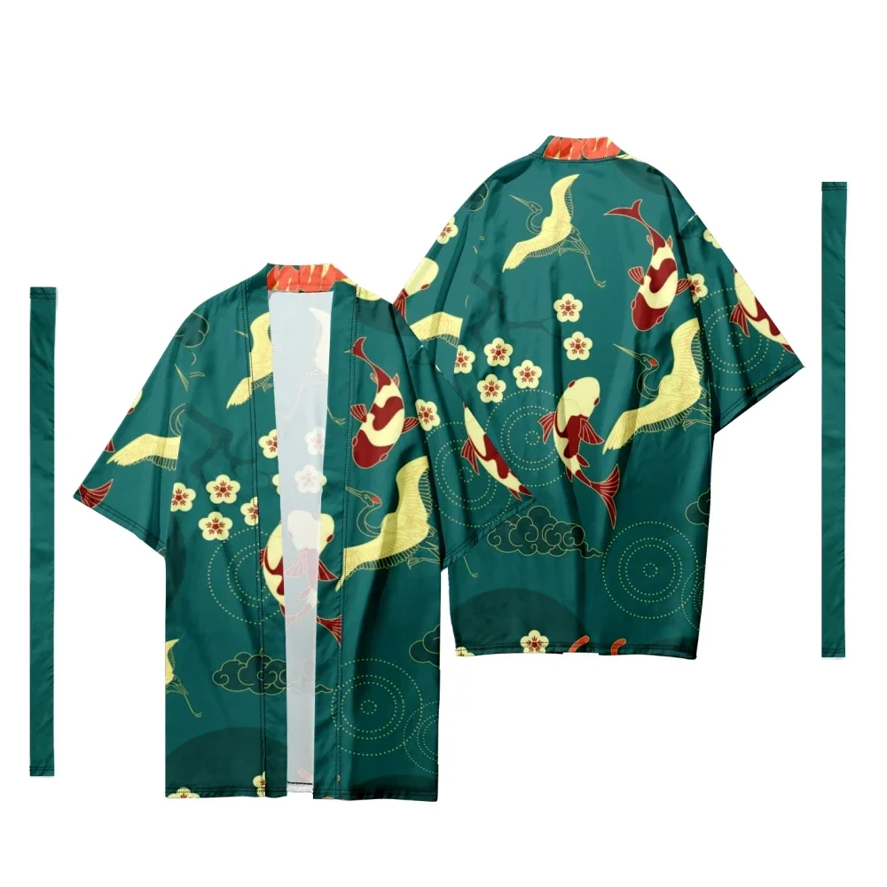 

Мужское и женское традиционное японское кимоно с животным рисунком, длинное повседневное кимоно, женская рубашка, шикарный кардиган