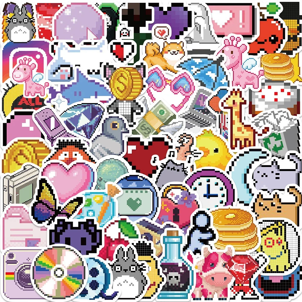 

10/30/64PCS Pixel INS Style Cartoon Graffiti Stickers Aesthetic Decal Laptop Suitcase Scrapbook Phone Cute Anime Sticker Kid Toy