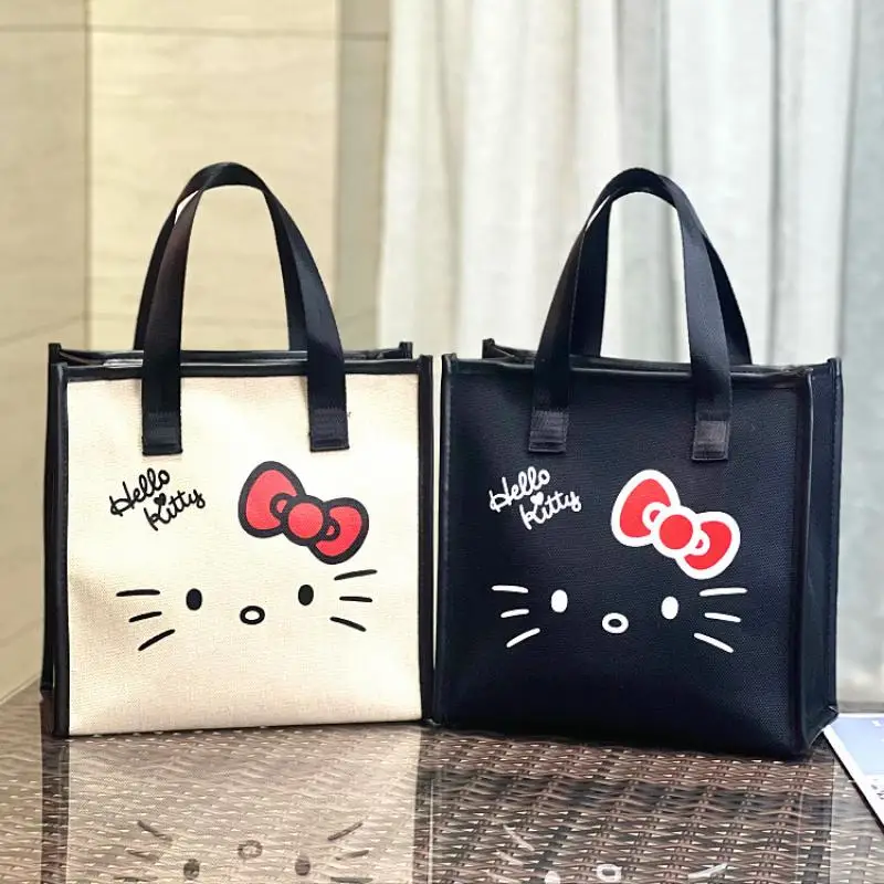 

Kawaii Sanrio Hello Kittys Thickened Square Handbag Cute Cartoon Women's Work Bag Handheld Makeup Bag Girl Christmas Gift