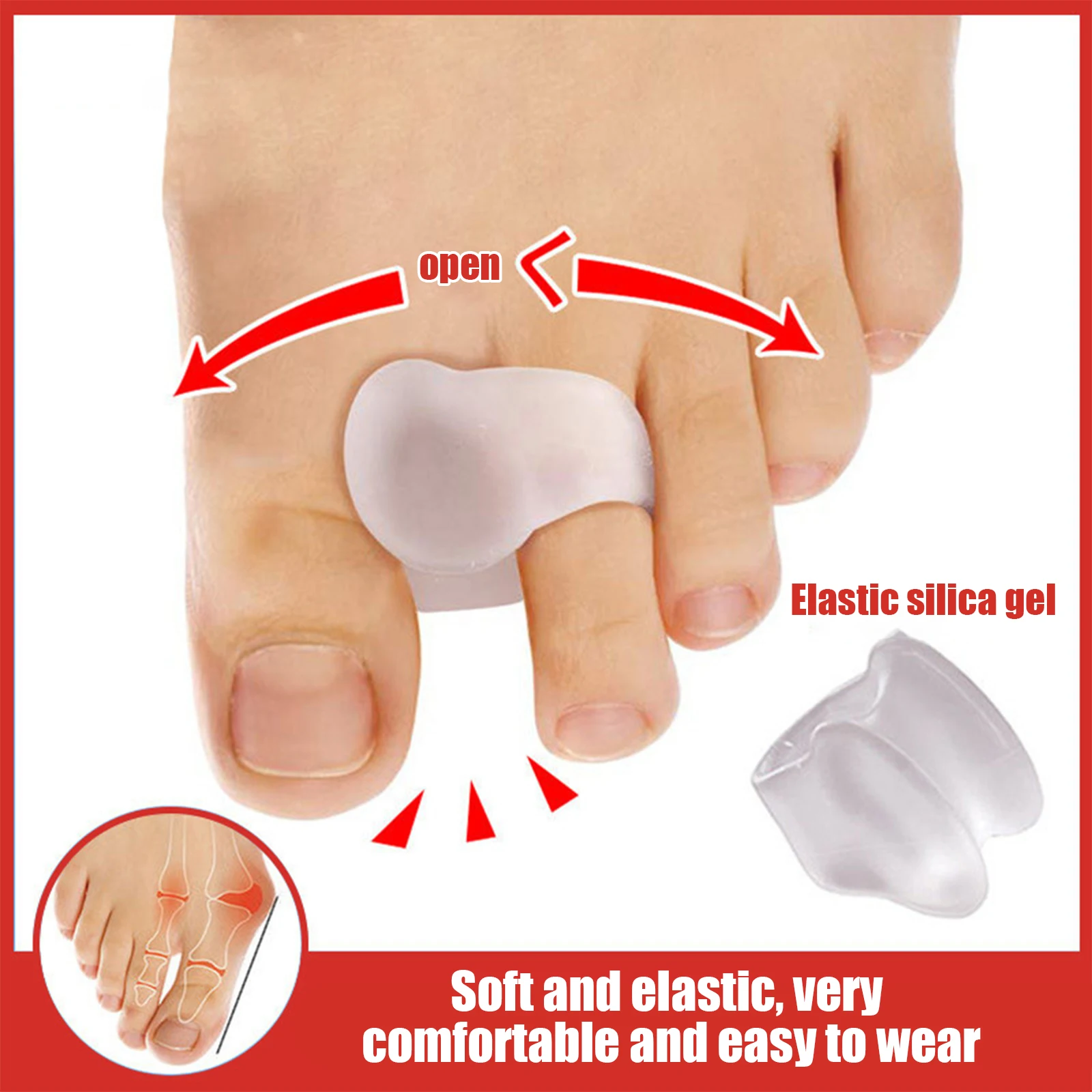 1Pair Gel Toe Separator Foot Care Tool Silicone Big Toe Bunion Straightener Valgus Hallux Bunion Protector Corrector Alignment