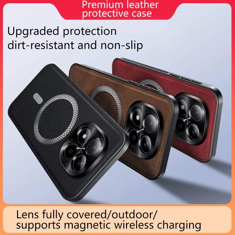 Magnetic Shockproof Leather Phone Case with Metal Camera Protector