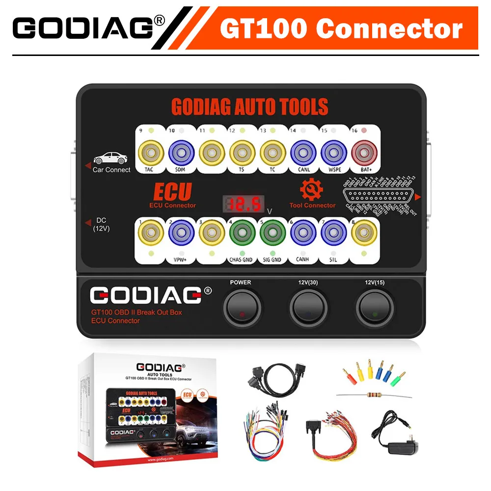 GODIAG GT100 AUTO TOOLS OBDII Break Out Box ECU Connector OBDII 16PIN Protocol Detector Breakout