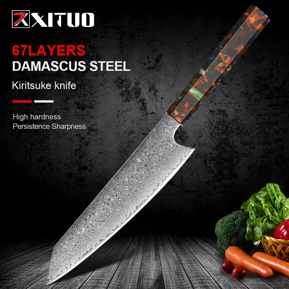

XITUO 8 Inch Kiritsuke Knife 67 Layer Japanese Damascus Stainless Steel Kitchen Knife Sharp Chef Knives Color Resin Handle