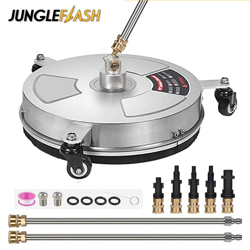 

JUNGLEFLASH 15" Pressure Washer Surface Cleaner with 3 Wheels Stainless Steel Housing 1/4" Quick Connector Power Washer 4000 PSI