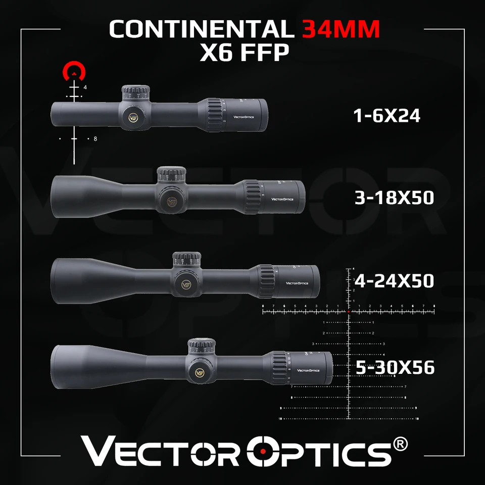 Vector Optics Continental 34mm FFP 1-6x28 3-18x50 4-24x56 5
