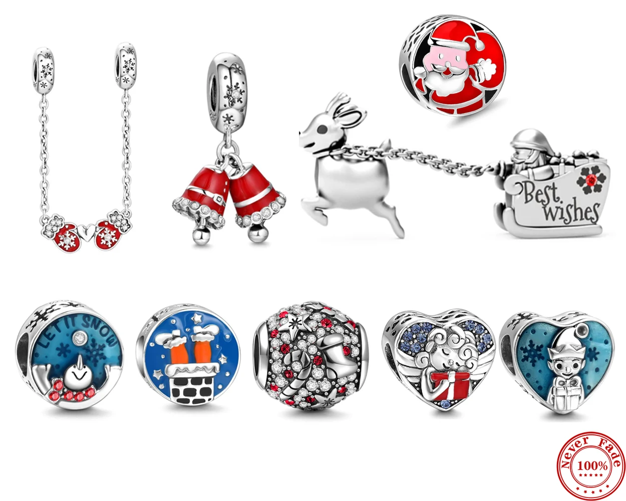 2022 Christmas New 925 Sterling Silver Charm Santa Elk Bells Snowman Pandora Bead fit Original Bracelet For Women DIY Jewelry