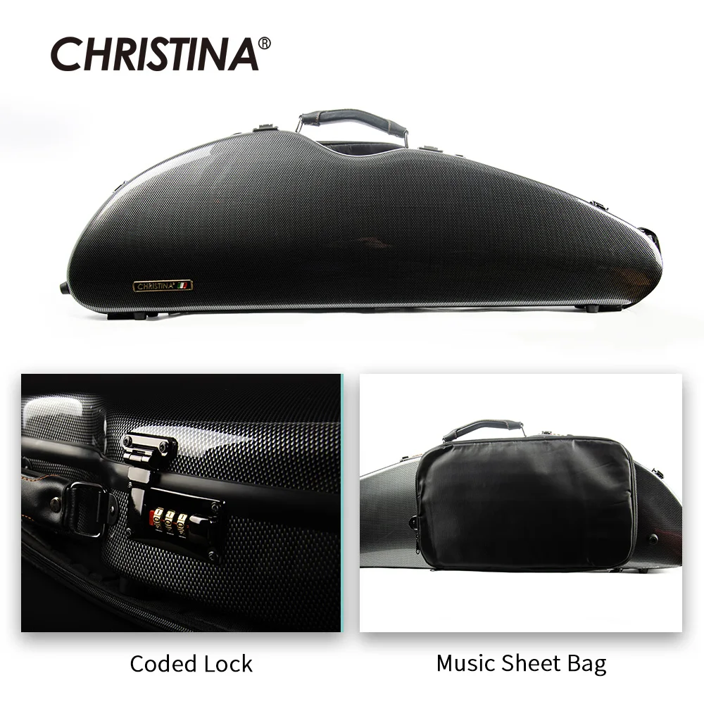 

CHRISTINA Carbon Fiber Violin Case New Widened Triangle BV05BK Black Dots Waterproof Lightweight, with Sheet Music Bag Code Lock