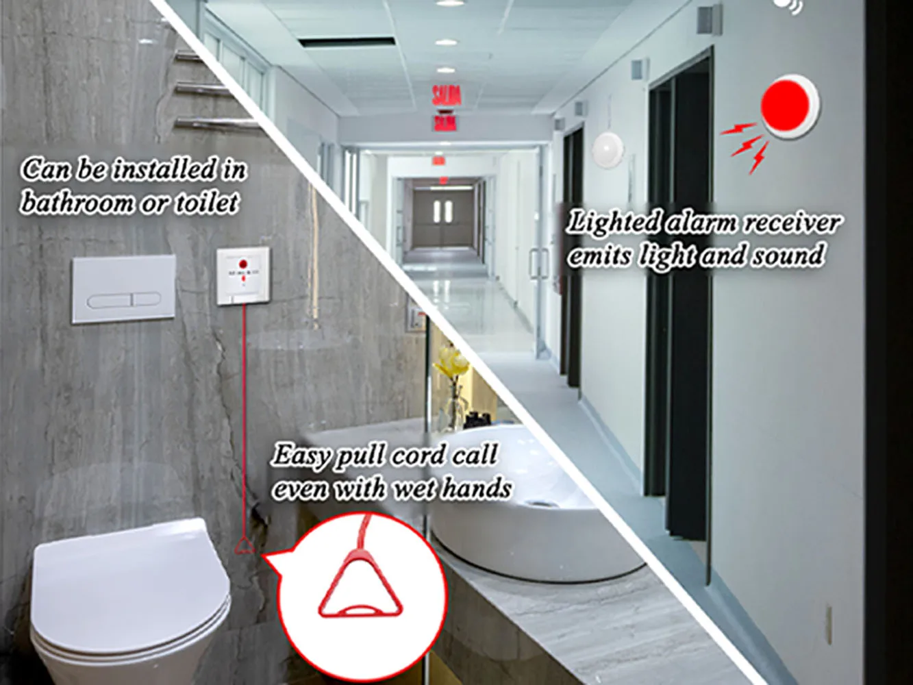 Wireless Calling System Wireless Call Button with Emergency Pull Cord With Alarm Button for the Elderly Mobile Emergency Alarm Bathroom Disabled