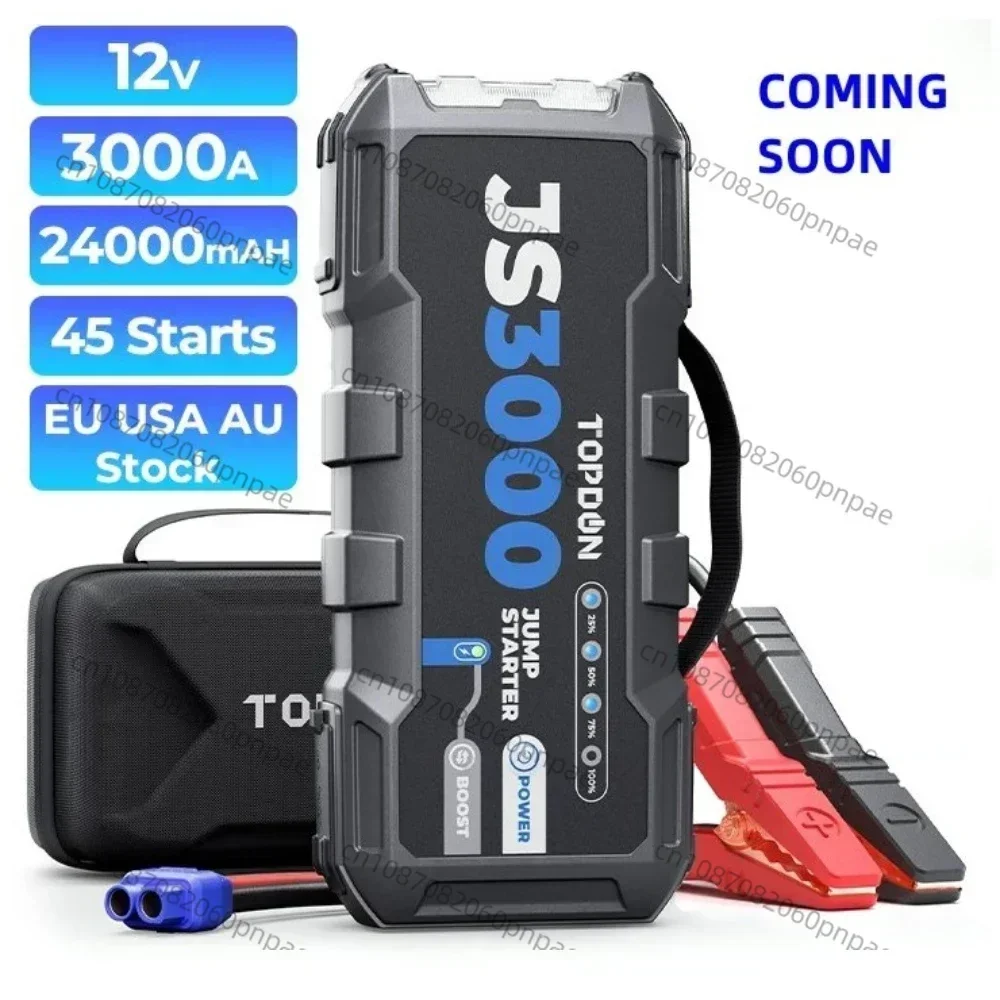 TOPDON JumpSurge3000 Js3000 보조배터리 점프 스타터, 자동차 점프 스타터, 2500A 피크, 24800Mah, 12V, 3000A