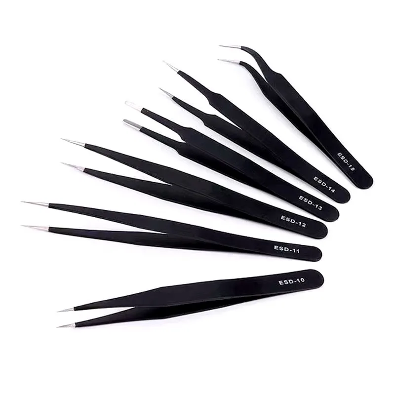 Precision Tweezers Set ESD Anti-Static Stainless Steel Tweezers Repair Tools for Electronics Repair Soldering Craft