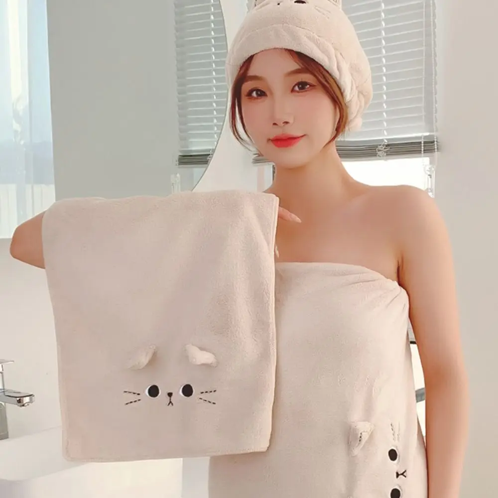 Description Picture 5 of itemHousehold Cartoon Cat Hair Towel Coral Velvet Absorbent Bath Towel Thicken Cute Quick Drying Shower Towel