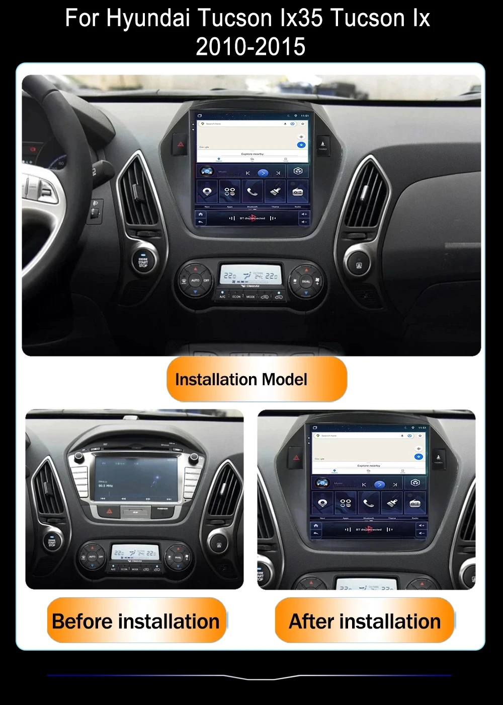 Description Picture 5 of item9.7 inch Android 14 For Hyundai IX35 Tucson 2009-2015 Car Radio Multimedia Video Player Navigation Carplay QLED GPS Head Unit BT
