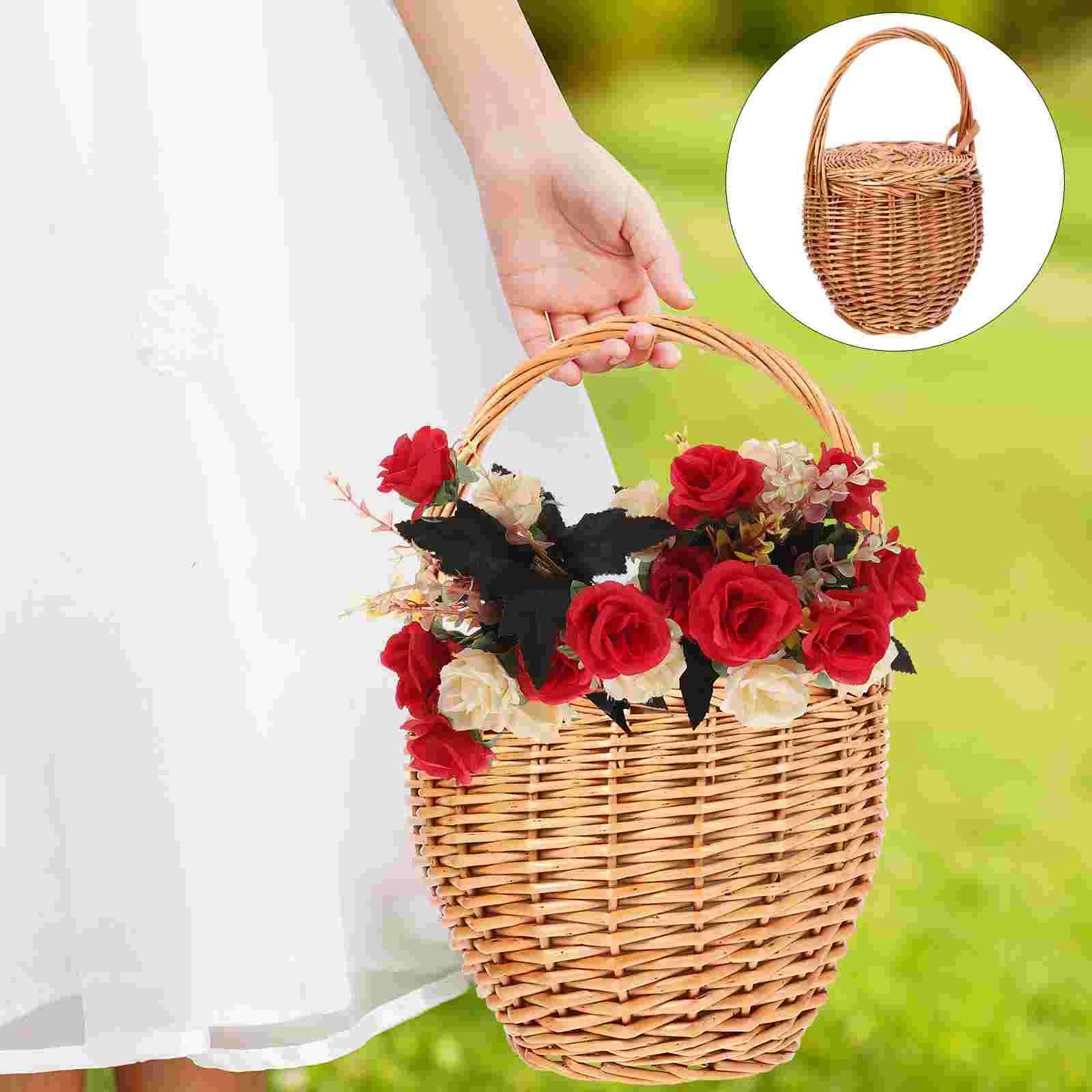 

Wicker Picnic Basket Natural Large Willow Hamper Eggs Storage Flower Arrangement Candy Gardening Baskets Christmas Wedding Party