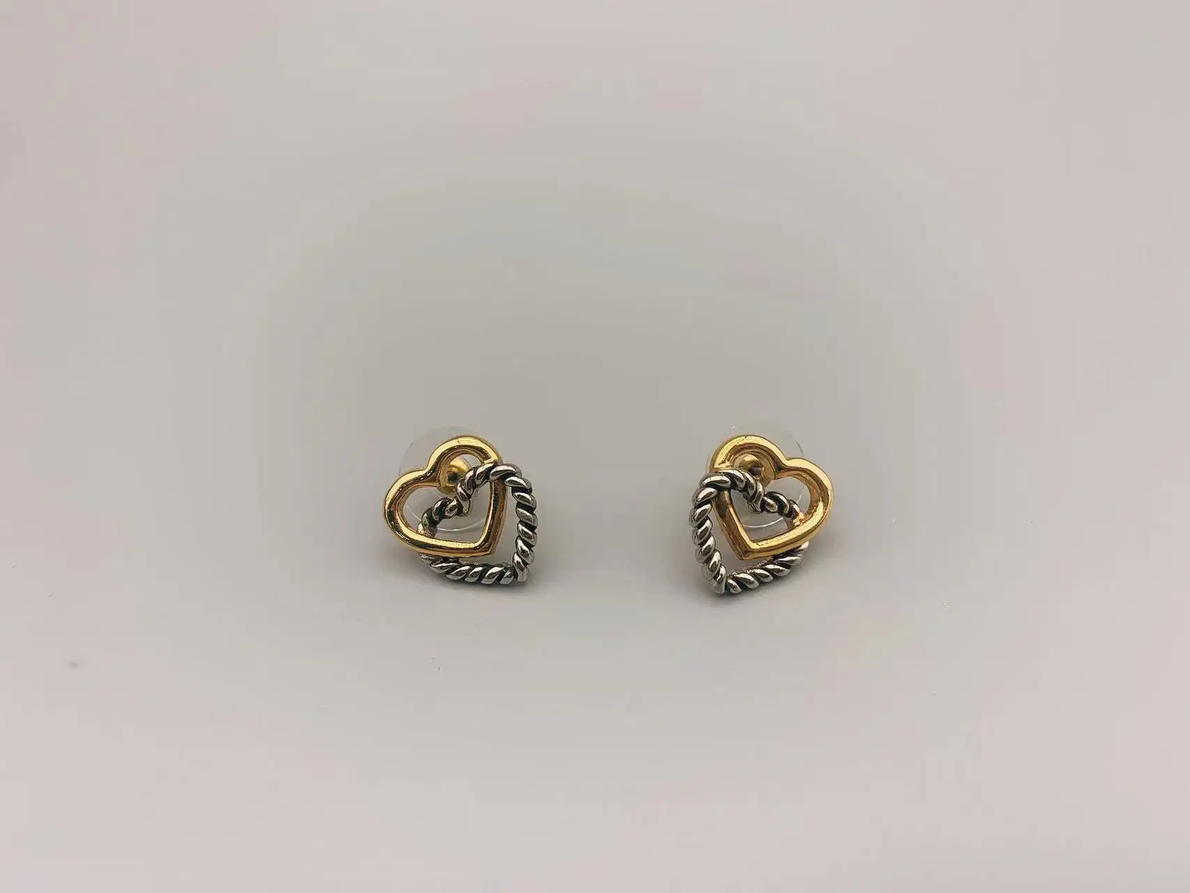 Le Han Jewelry Petite Silver And 18k Gold Plated Double Heart  Earrings