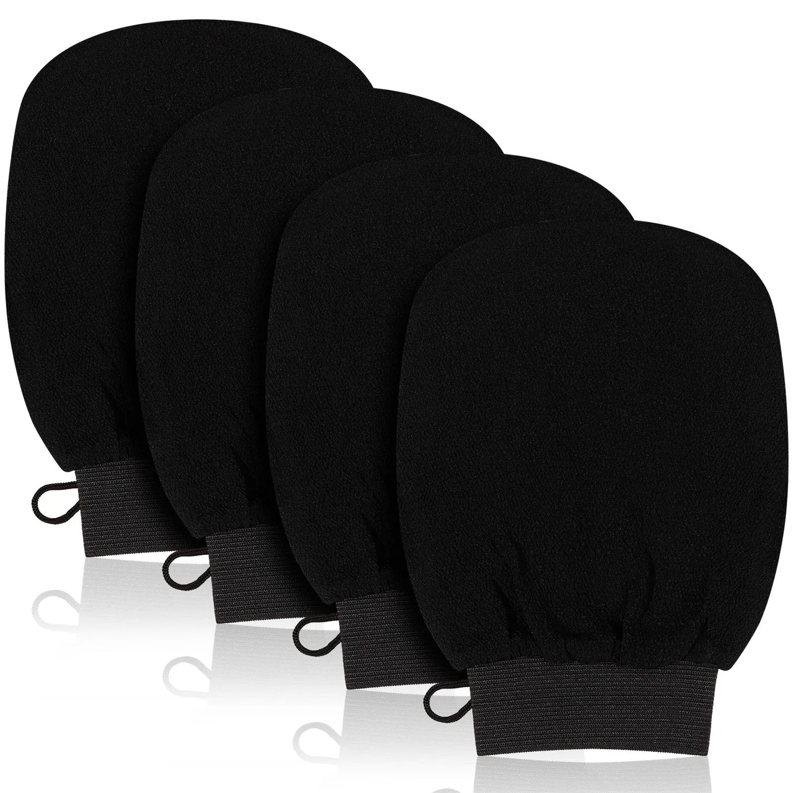 Guantes exfoliantes para exfoliación de espalda, guantes de masaje Facial de piel muerta, toallas de limpieza profunda duraderas negras para ducha, 4 Uds.