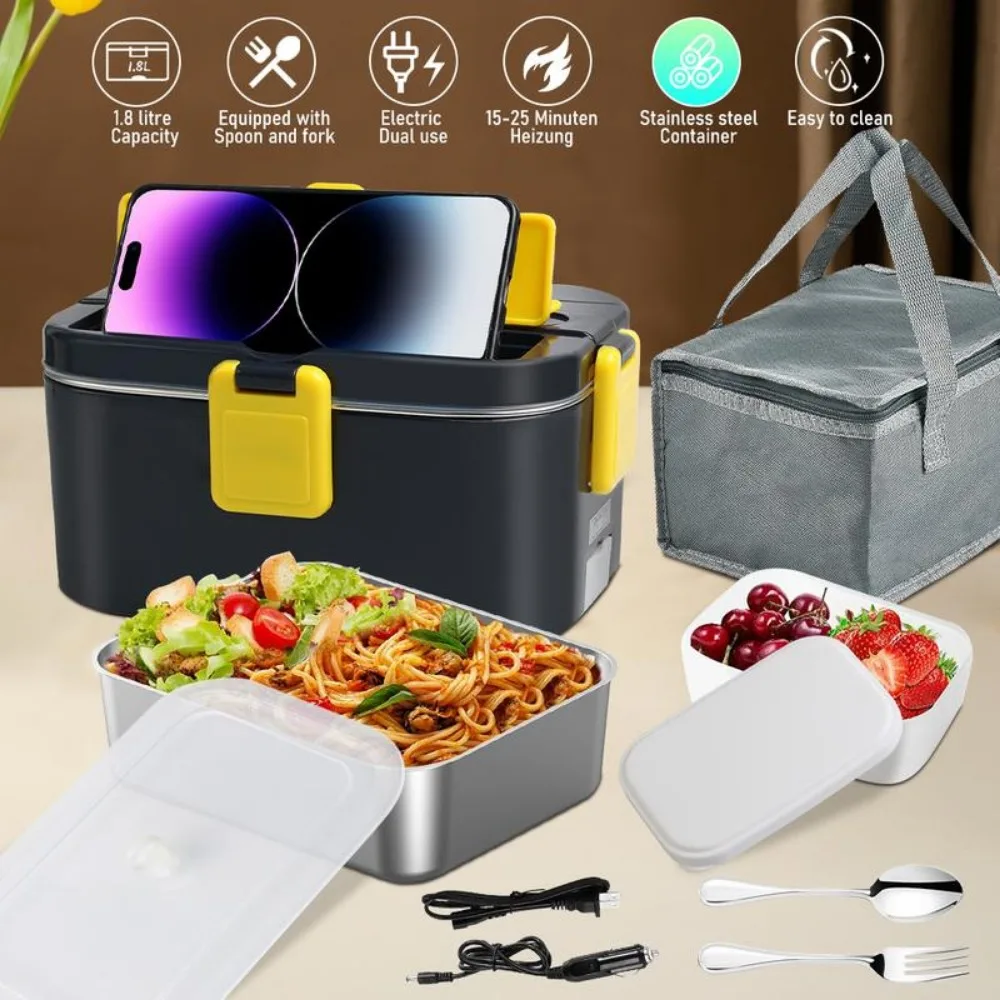 

Электрический Ланч-бокс 80 Вт 110 л, Портативный Ланч-бокс 3 в 1 со съемным контейнером SS, вилкой и ложкой, 12/24/в