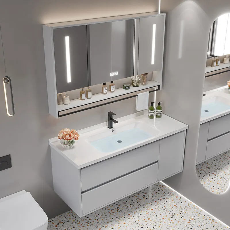 Vintage Partition Bathroom Vanities Toilet Vanity White Light Bathroom Vanities Mirrors Storage Mobiletto Bagno Home Furniture