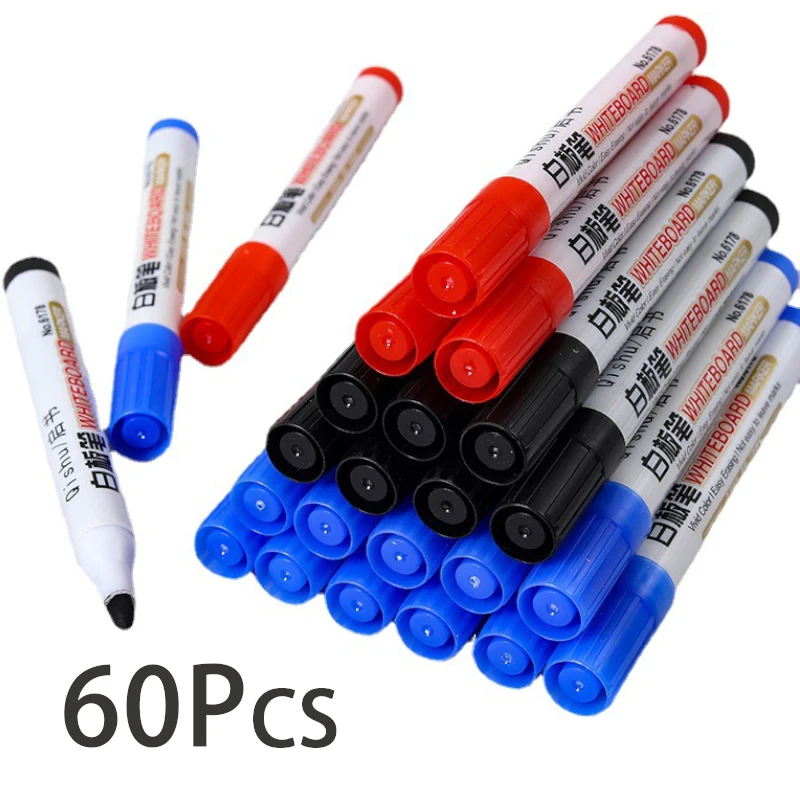 60Pcs Marker Whiteboard Pen Black White Markers School Supplies Children's Drawing Pen