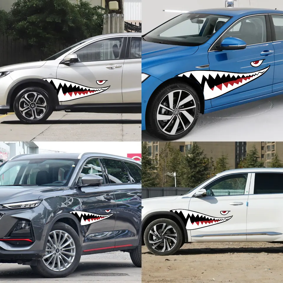 2Pcs Fun Diy Auto Stickers Cartoon Haai Mond Tanden Stijlvolle Grafische  Pvc Waterdichte Sticker Decoratie Voor Auto 2022 nieuwe - AliExpress, image size:960x960