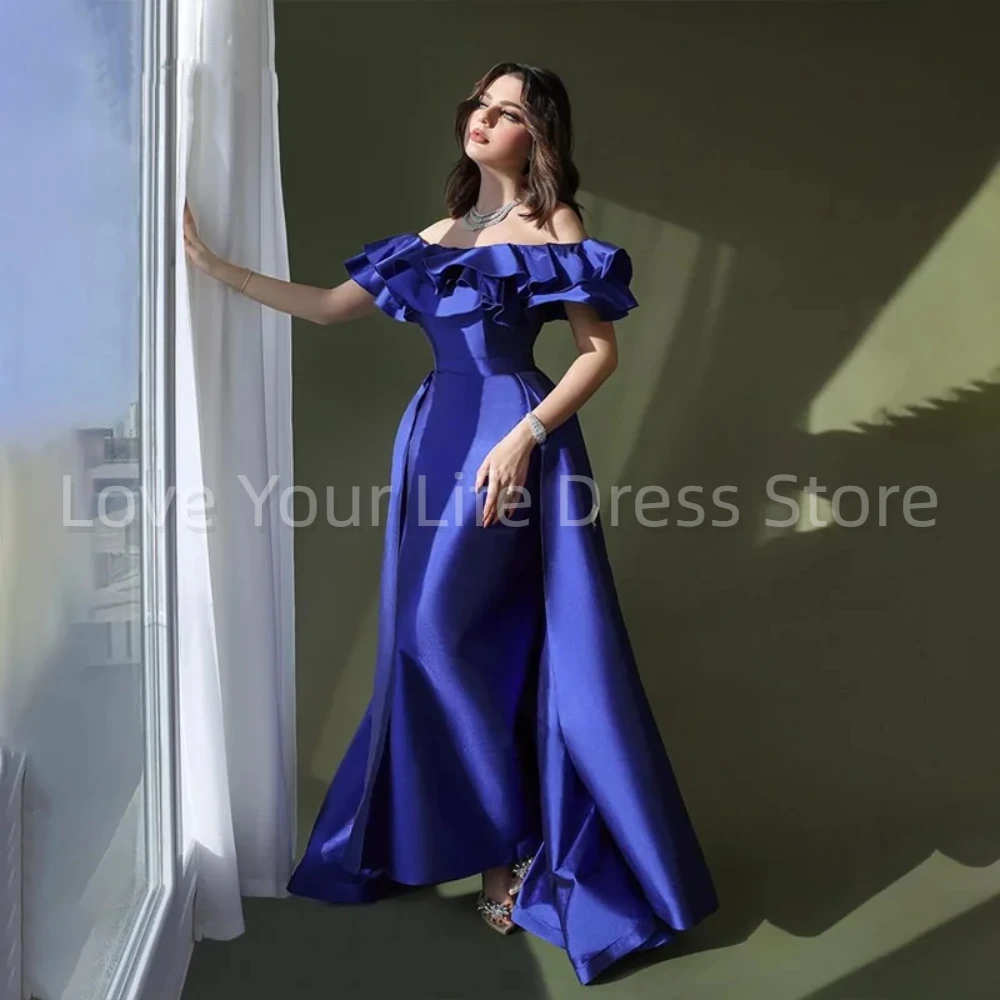 

Elegant 2024 New Boat Neck Satin Evening Dresses Simple Party Prom Gowns Mermaid Wear Pleat Custom Made Dubai Arabia فساتين سهره