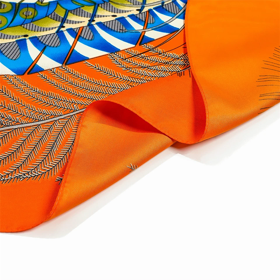 130cm Feather Design Brand Big Square Scarf Luxury Twill 100% Silk Scarf Women Kerchief Scarves For Ladies Fashion Shawl Echarpe 6
